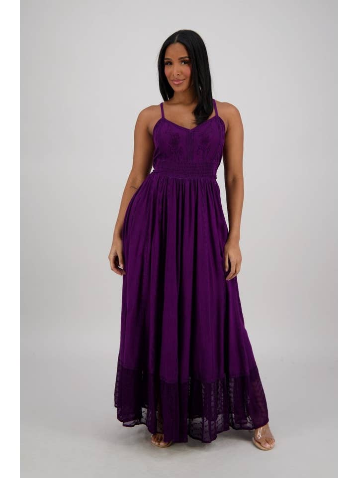 Advance Apparels - Wholesale Dress - Women's - Sheer Hem Smocked Maxi Dress ADL-253248