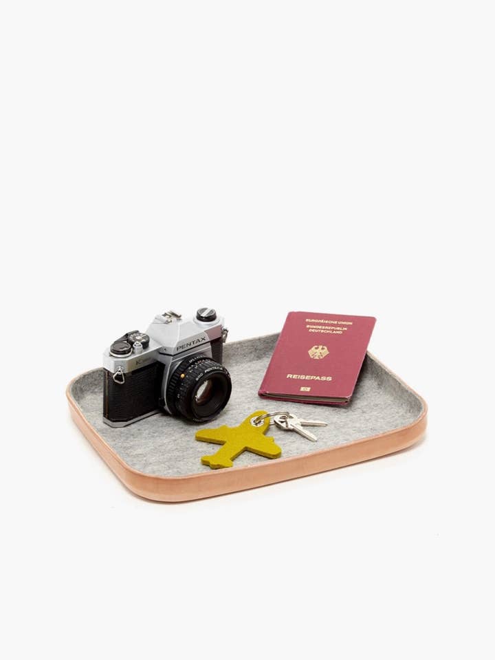 Large Kawabon Leather/Merino Wool Felt Tray granite for wholesale by Graf Lantz