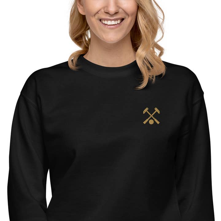 Unisex Premium Embroidered Sweatshirt - Polo Mallets - Gold Thread for wholesale by un.sus.tain.a.ble equestrian