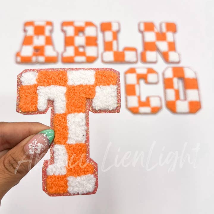 ABLNco - Wholesale Patch - Orange Checkered Letters Chenille Embroidery Patch0