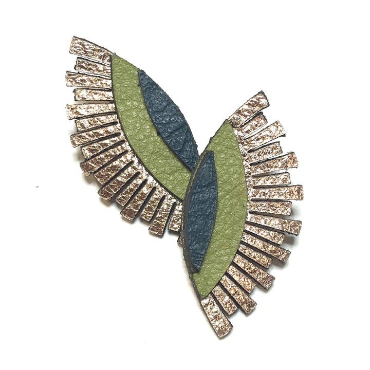 Bijoux en cuir - WINK en or rose et olive pour la vente par the HEDGE