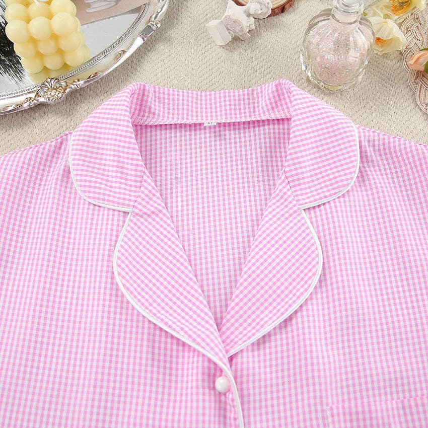 Dipped Shop - Wholesale Sleepwear Set - Women's - Color Block Plaid Loungewear Pajamas Set DP25F8733