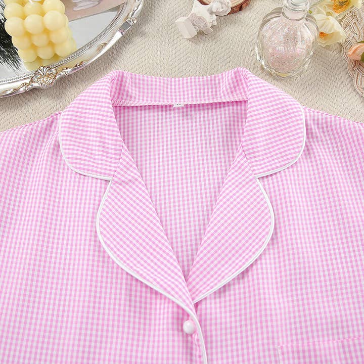 Dipped Shop - Wholesale Sleepwear Set - Women's - Color Block Plaid Loungewear Pajamas Set DP25F8733