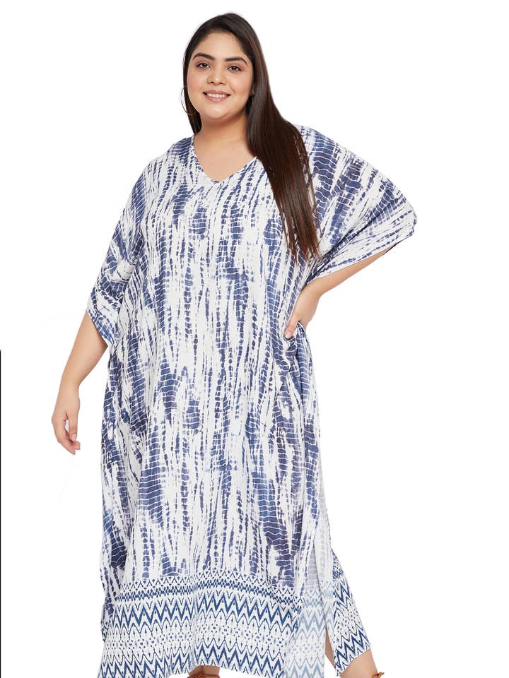 Rayon Blue Tie Die Resortwear Kaftan Dress for Women for wholesale by GYPSIE BLU