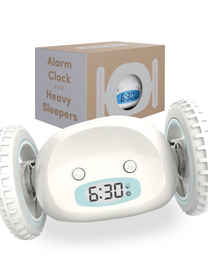 Loud Alarm Clock on Wheels for Heavy Sleepers (White) for wholesale by Clocky