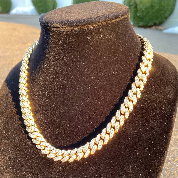 Prestige Jewelry - Wholesale Link & Chain Necklace - 14k Gold Plated Diamond Cuban Chain 20in 12mm