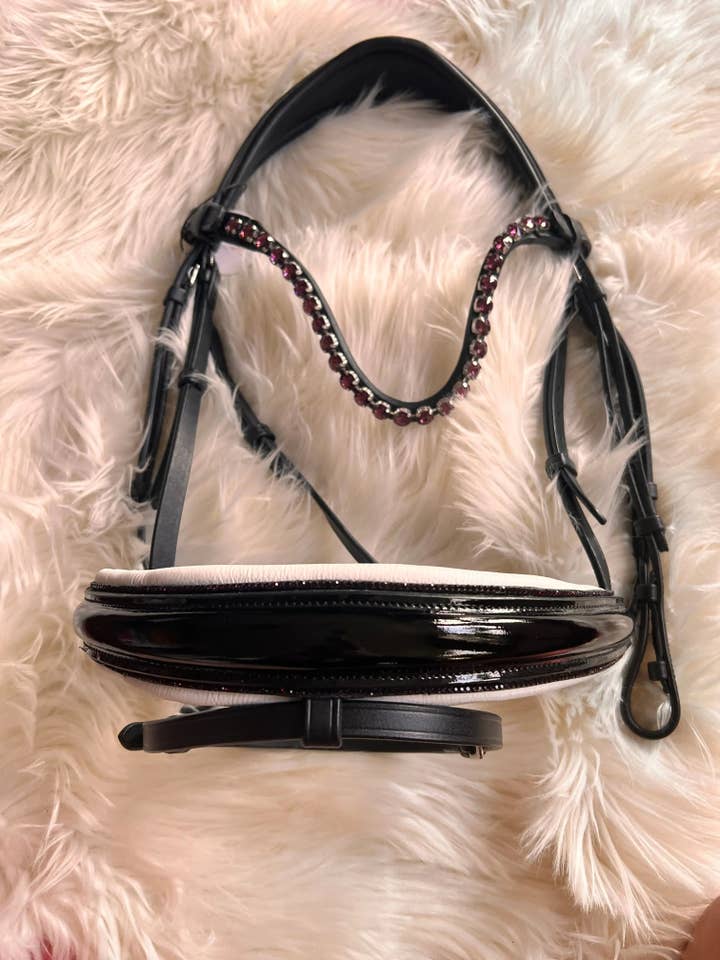 Varnish harness with purple crystals WB for wholesale by CR Harmonyequestrian