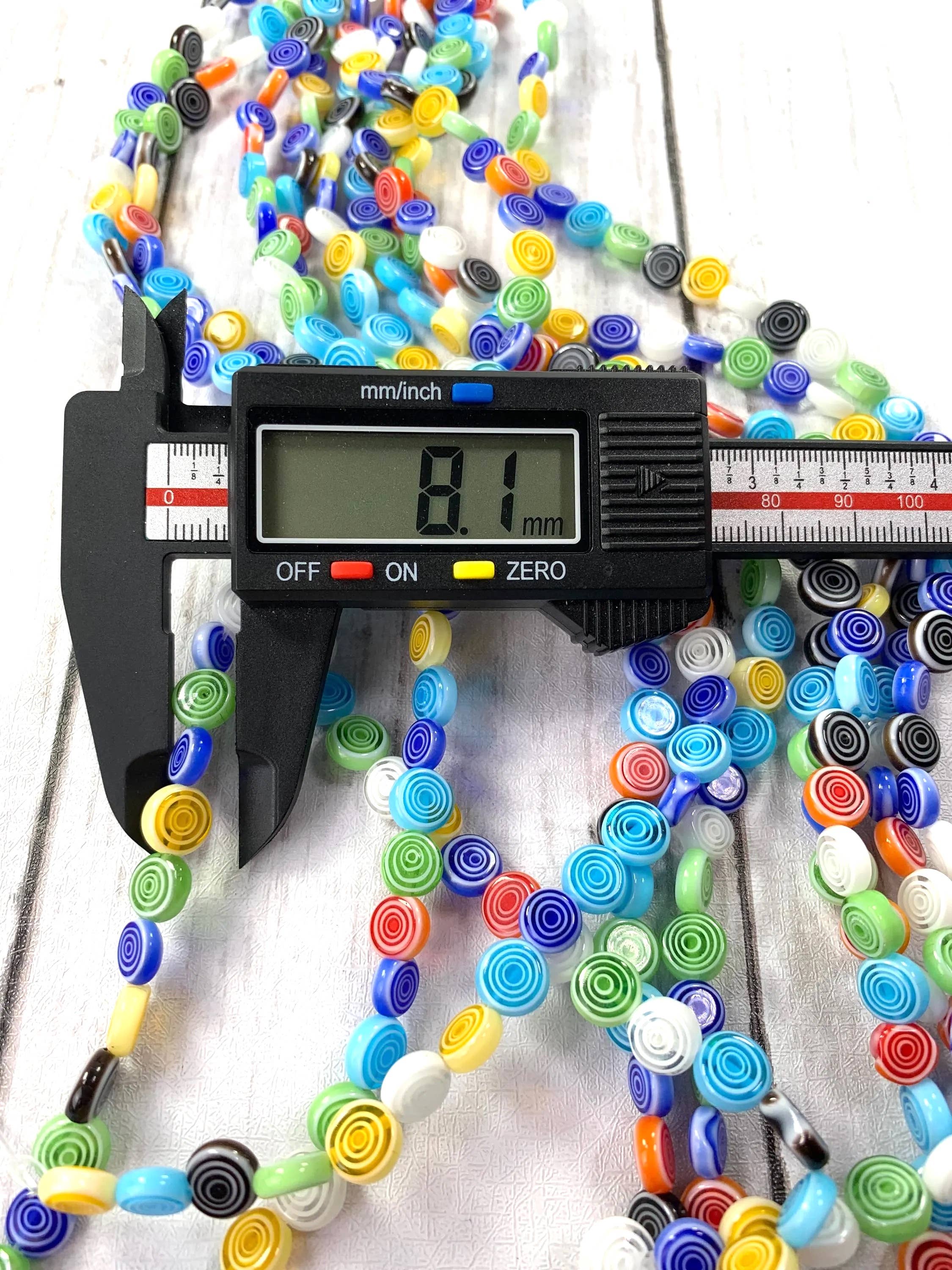 Glass Daisy Craft Co. - Wholesale Beads - Millefiori flat round mixed color glass beads, spirals2