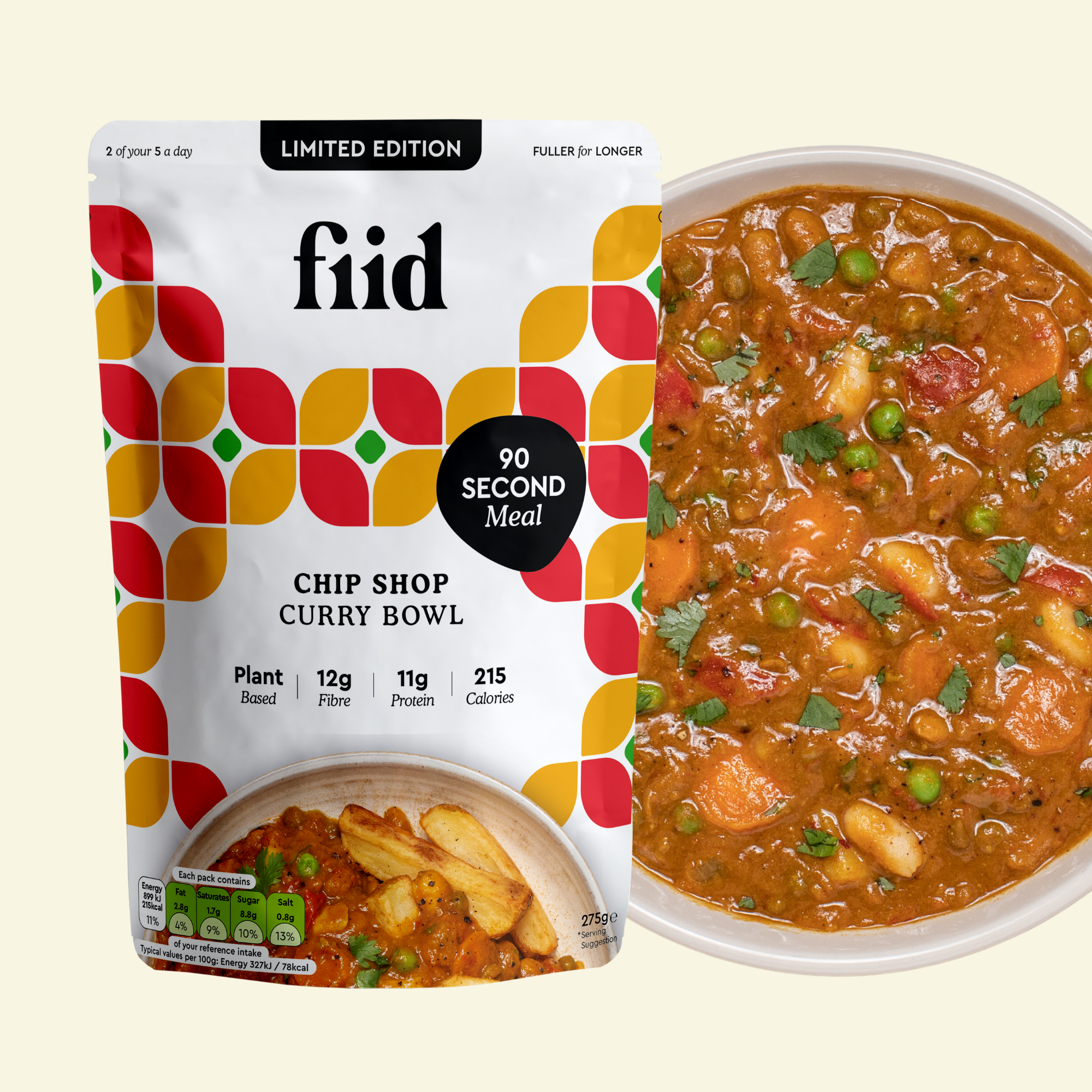 fiid - Vente Plats préparés à longue durée de conservation - Bol à curry Chip Shop - 275 g - Repas végétalien1