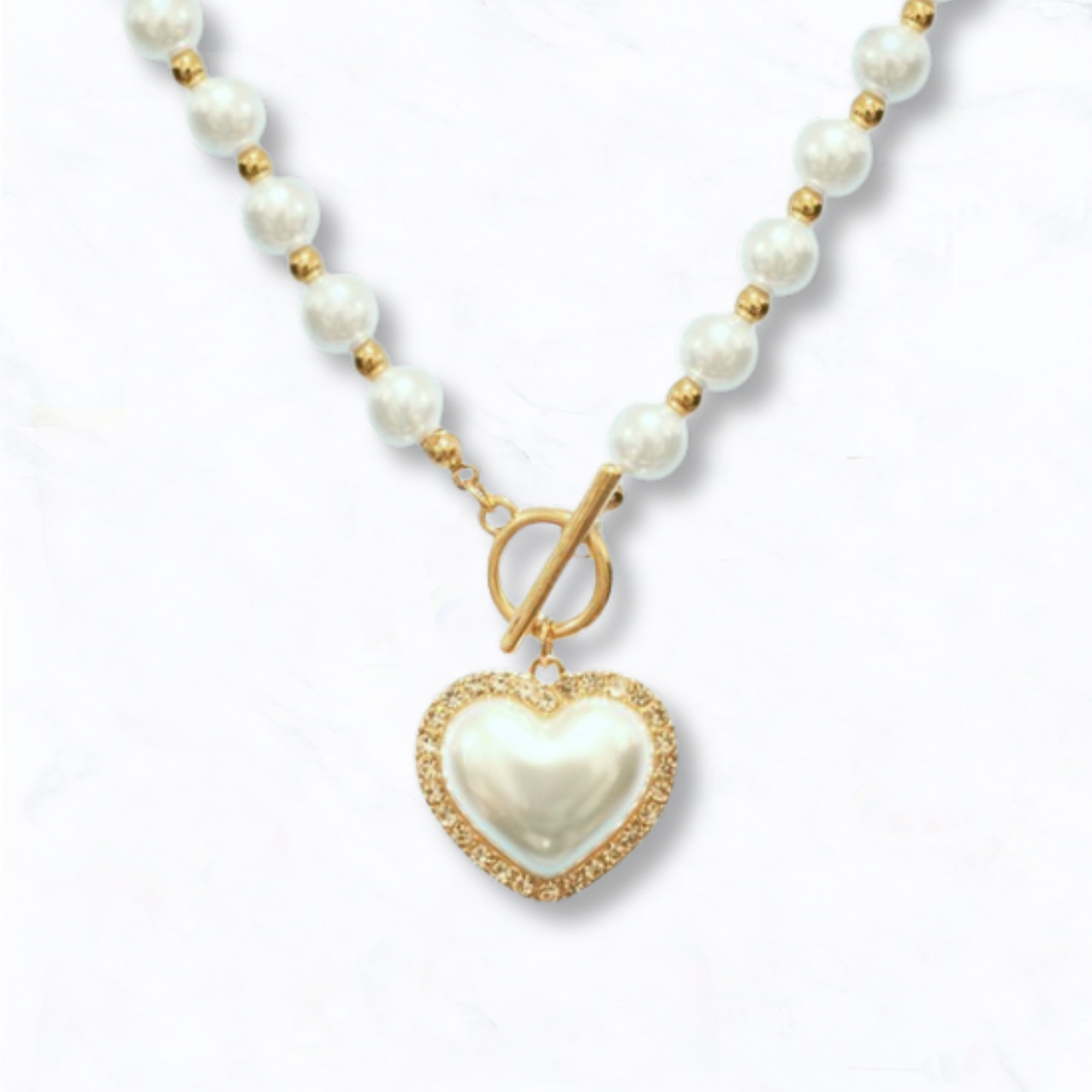 Suzie Q USA - Wholesale Pendant/Charm Necklace - Bead Pearl Heart Toggle Necklace0