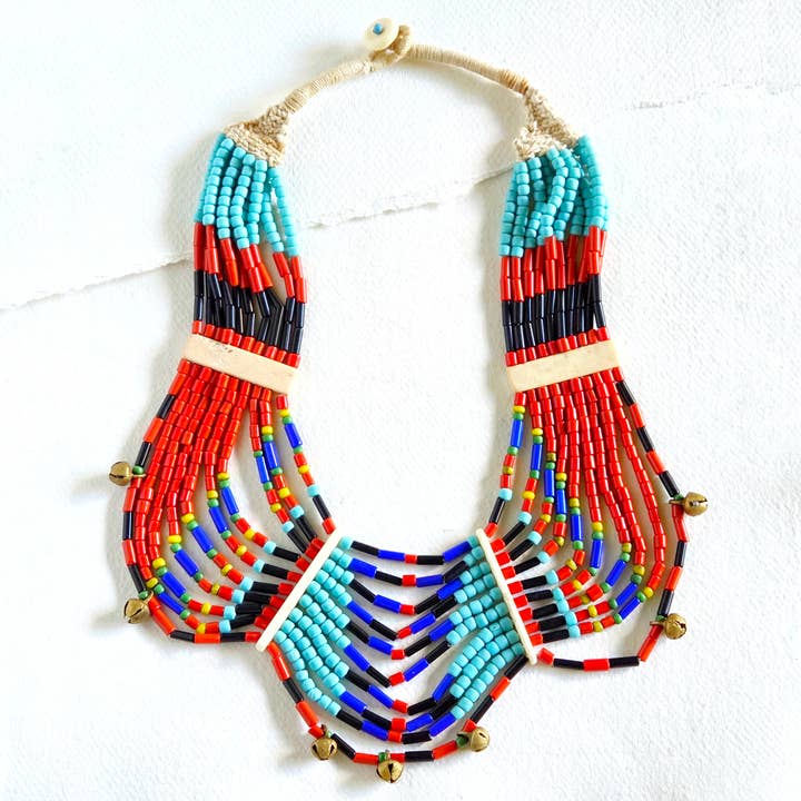 Handmade bold beaded bone naga tribal necklace for wholesale by Bisjoux