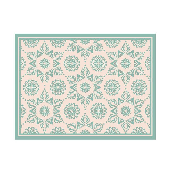 Vinylmatte mit türkisfarbener indischer Blume für den Großhandel von DAVANTI