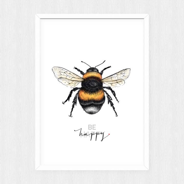 Be Happy Bee Print-Painting-Science Illustration for wholesale by Svhillustration