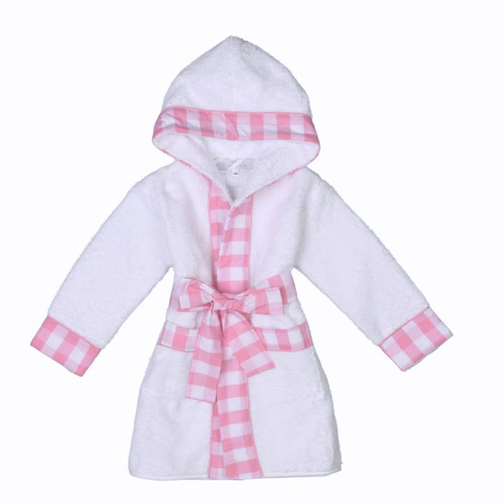 NOA | Peignoir blanc et rose en coton vichy pour fille pour la vente par Bebe Sweeny