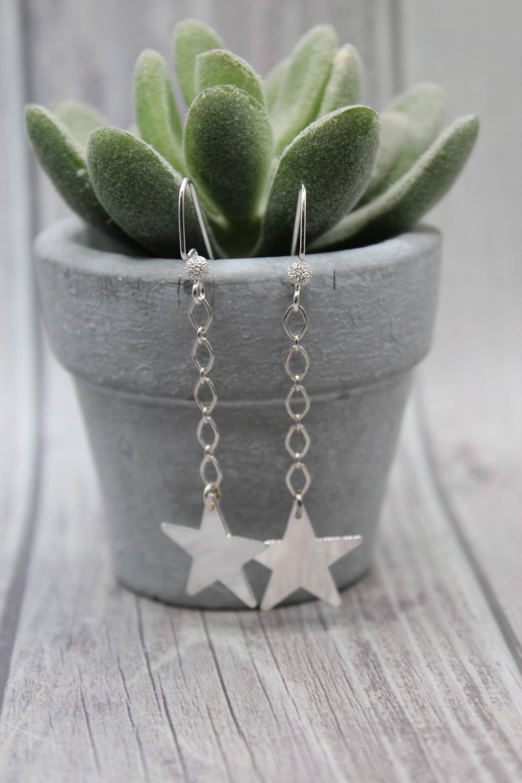 Harper House Studio - Wholesale Dangle Earrings - Long Sleek Silver Earrings Featuring Whimsical Star Details0