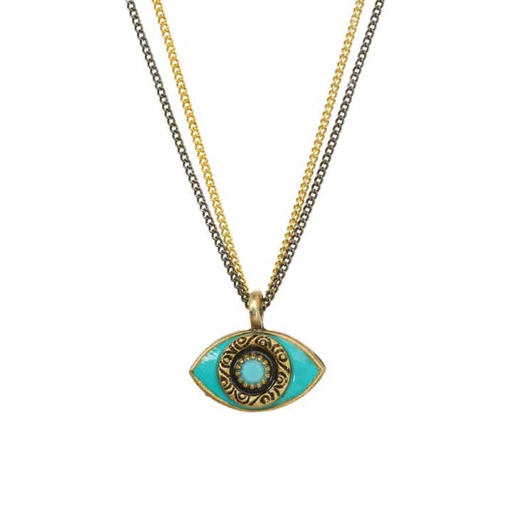 Mini Teal Evil Eye Necklace for wholesale by Michal Golan Jewelry