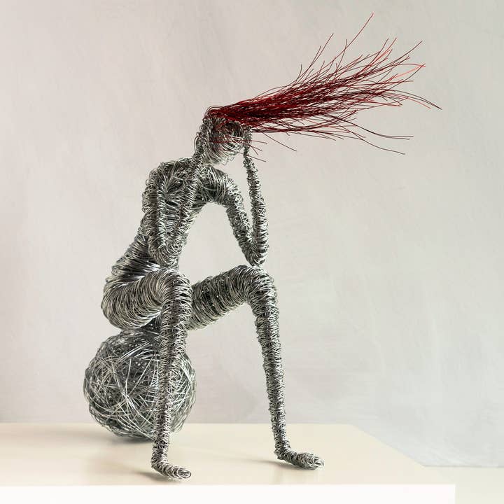 Red Hair Woman Abstract Art Sculpture, Desktop Decor for wholesale by Haritopoulou