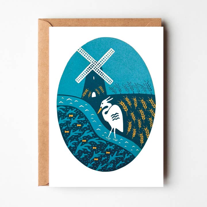 The Broads linocut inspired greeting card (blank inside) for wholesale by Stellabox Designs