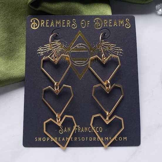 Triple Heart Dangle Earrings for wholesale by Dreamers of Dreams