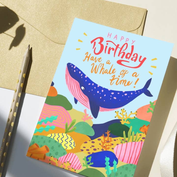 Cartão Colorful Baleia de Aniversário por atacado de PonkyWots