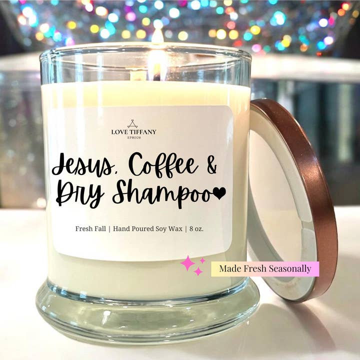 LOVE TIFFANY – wholesale Burkljus – Jesus, kaffe och torrschampo - Bourbonglas sojaljus med metalllock