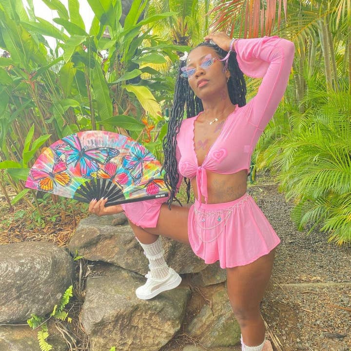 MULTI Flutter By Butterfly Super Blacklight Reactive Folding Fan for wholesale on Faire3