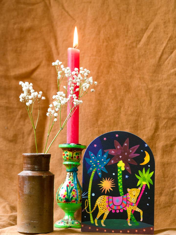 Carte de vœux « Midnight Leopard Bell Jar » pour la vente par Hutch Cassidy