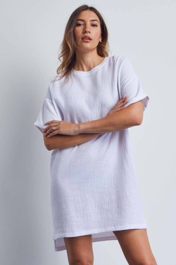 White Cotton Muslin Big Tee for wholesale on Faire1