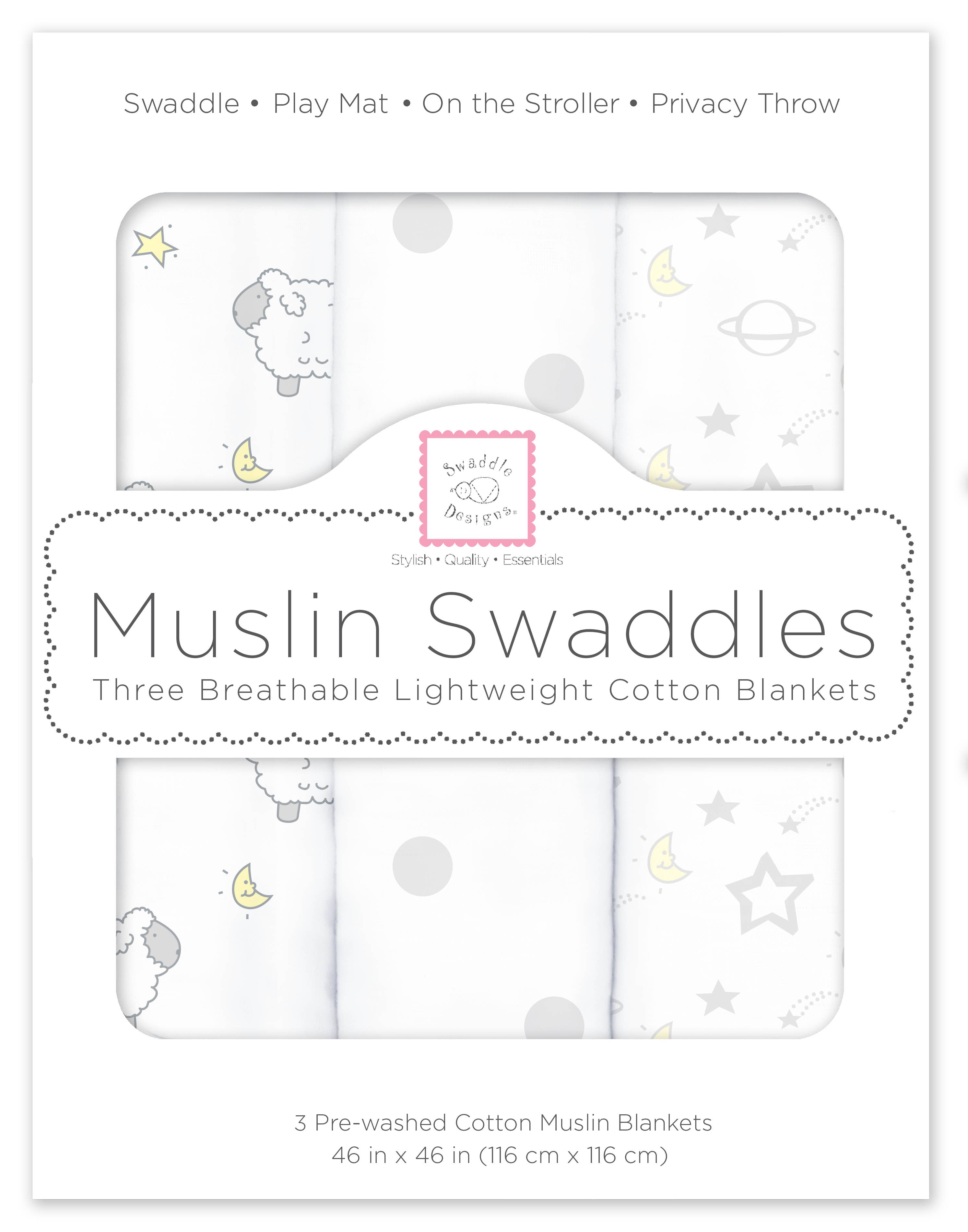 SwaddleDesigns - Vente Ensemble de langes – bébé - Couvertures à langer en mousseline, lot de 3, Little Lambs Goodnight