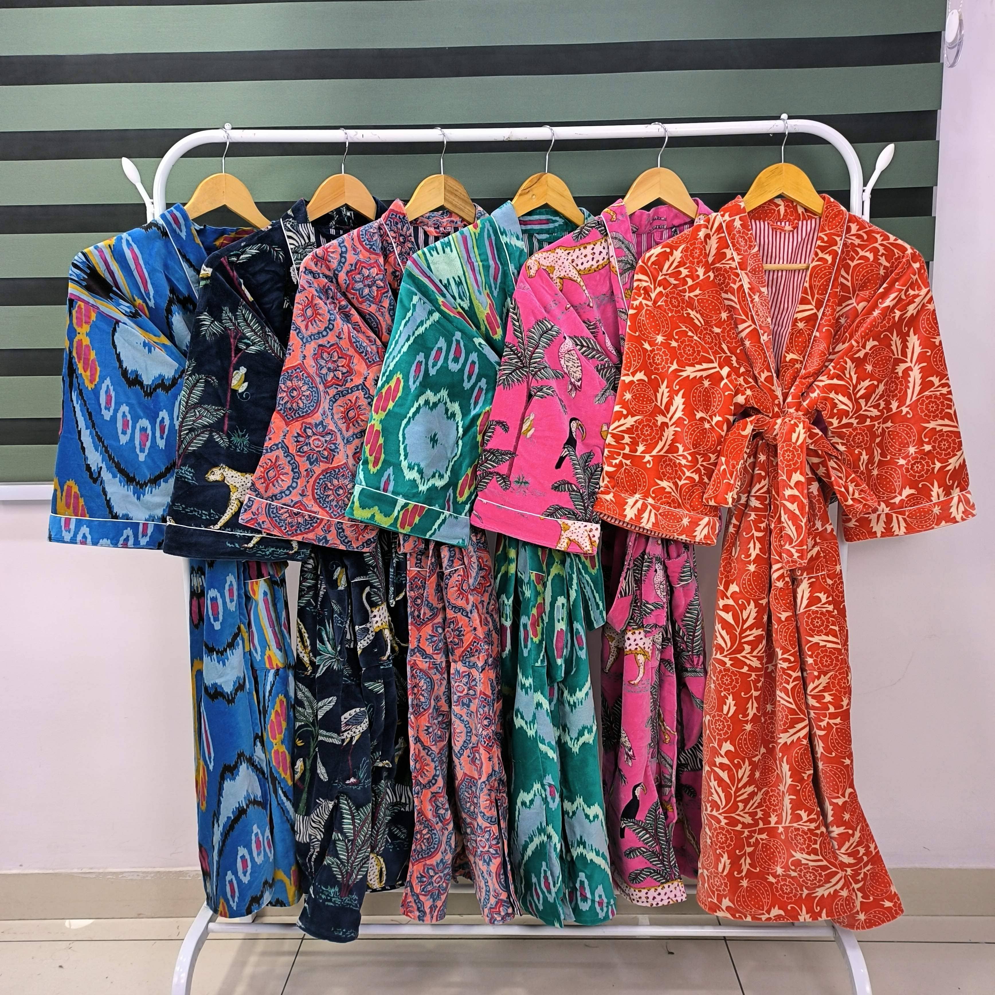 The Eastern Loom - Wholesale Robe - Unisex - Assorted Velvet House Robe Kimono Unisex Cotton Lined