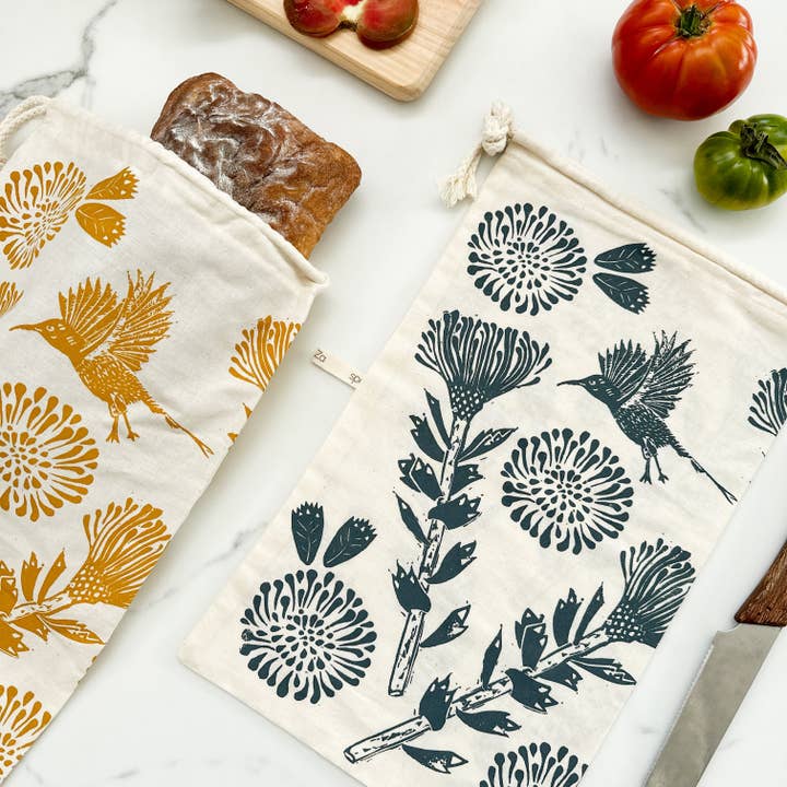 Bread Bag reusable 100% organic cotton 9.5 inch x 16 inch wi for wholesale by Halo Dish Covers