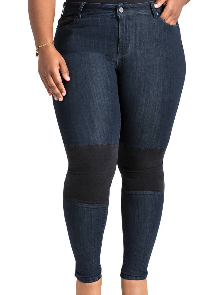 Poetic Justice Plus Size Women's Knee Patch Indigo Jeans for wholesale by Poetic Justice