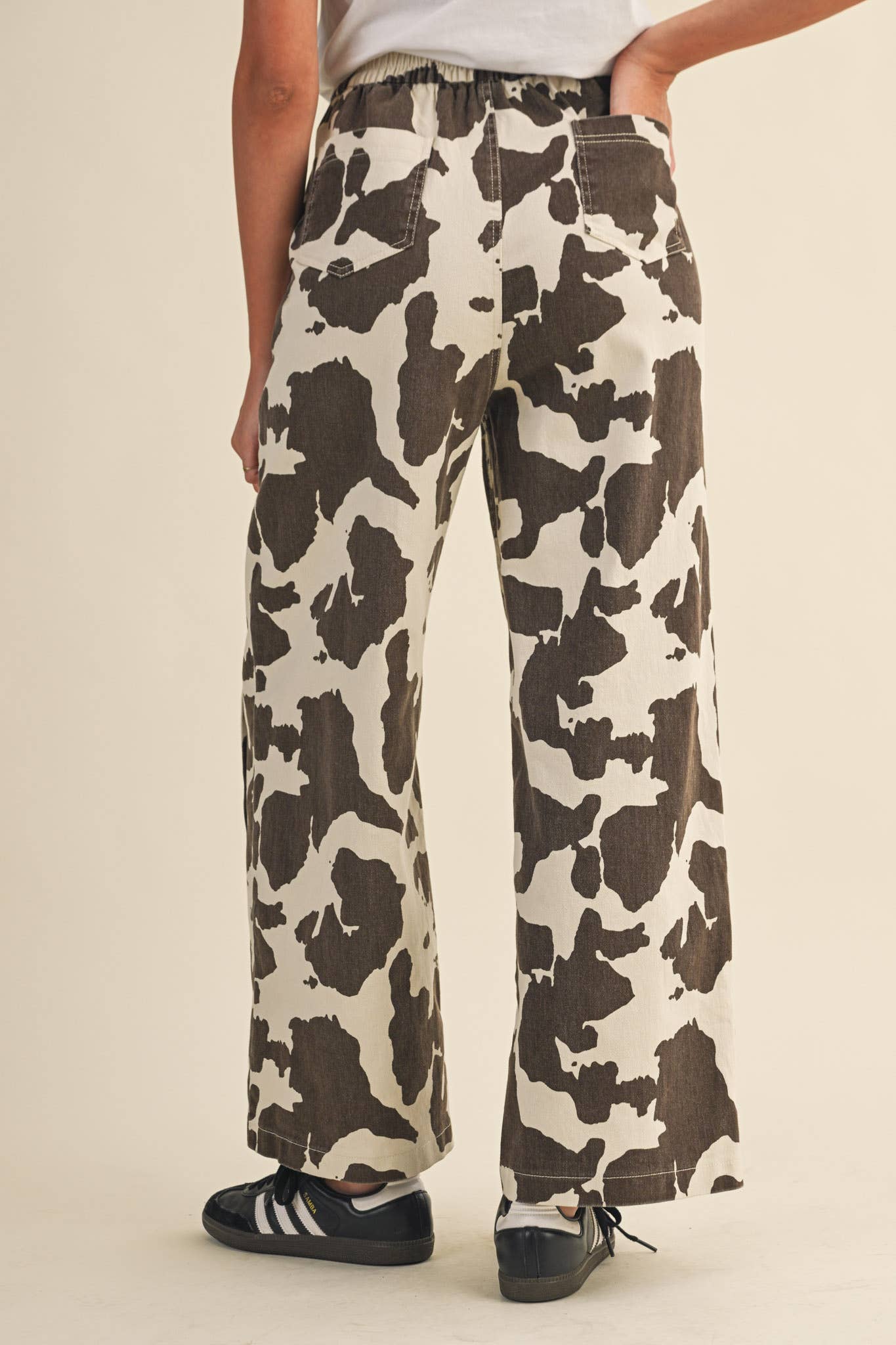 COW PRINT HIGH WAIST WIDE LEG PANTS MP4105 for wholesale on Faire7