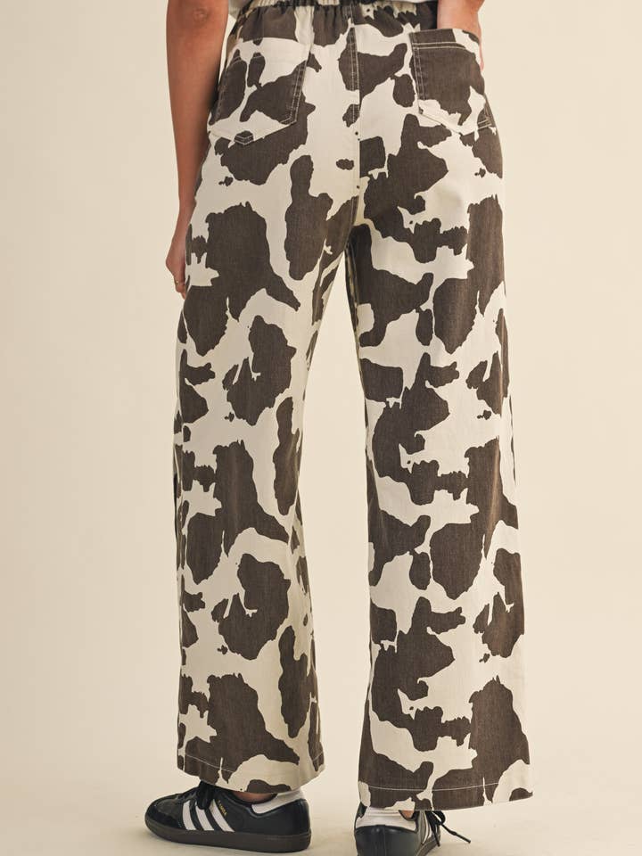 COW PRINT HIGH WAIST WIDE LEG PANTS MP4105 for wholesale on Faire7