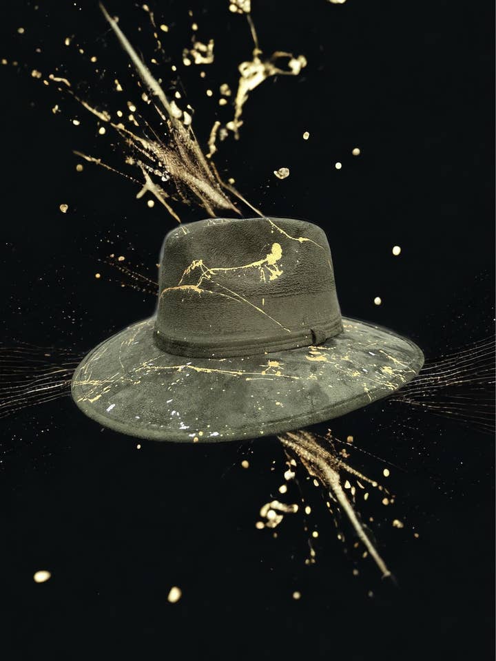 Abstract Paint Splatter Green Suede Hat for wholesale by Bella Soul