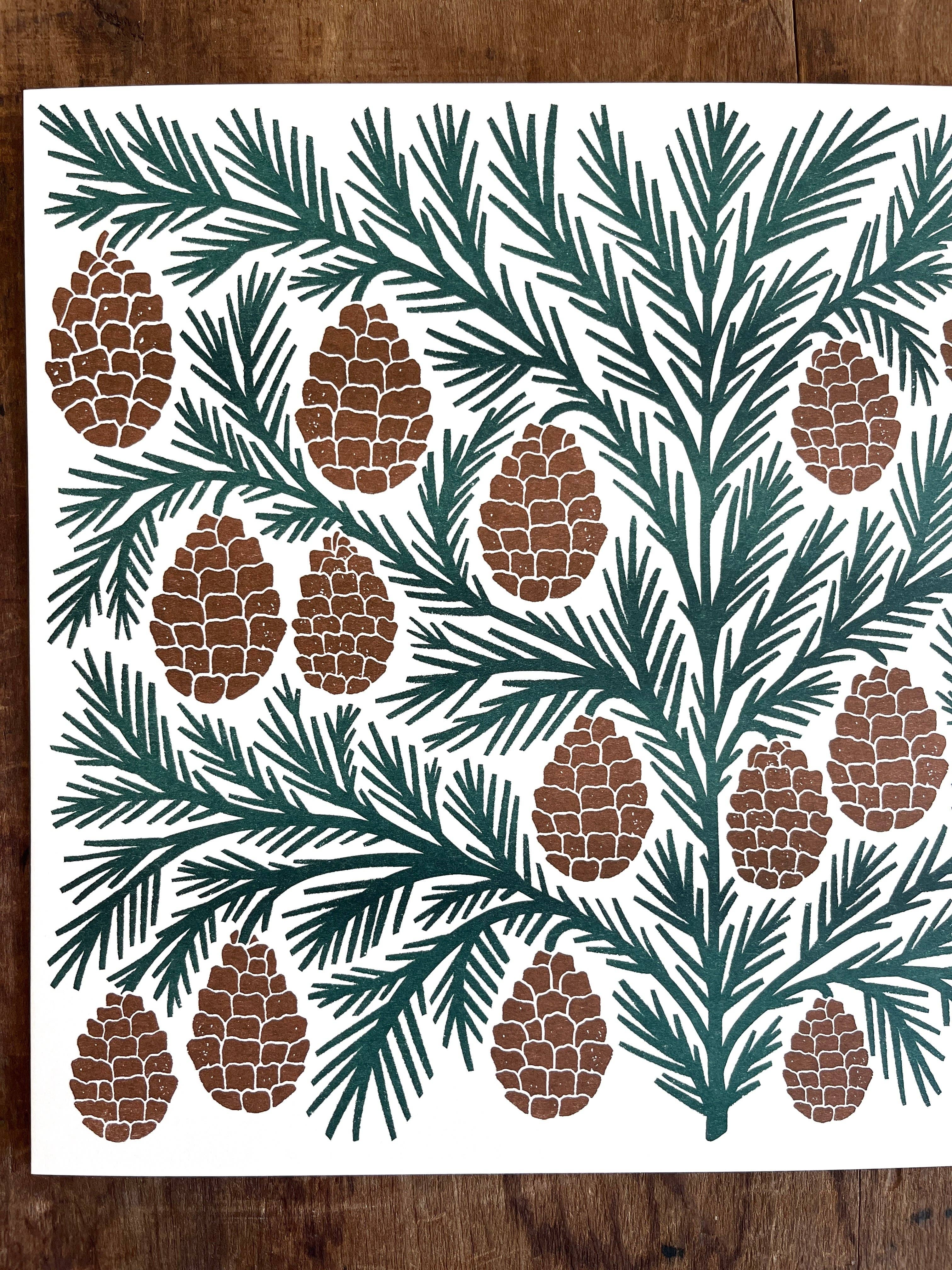Katharine Watson - Wholesale Art Print - Holiday Garden Series: Pinecone Risograph Print1