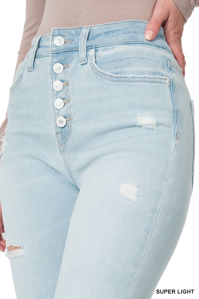 SUPER LJUS-134697 ...SC134697 DISTRESSED KNAPPGYLFS ANKELSKINNY JEANS för wholesale på Faire3