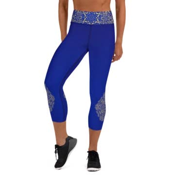 Blauwe en gouden mandala yoga capri legging voor wholesale door SuniaYoga