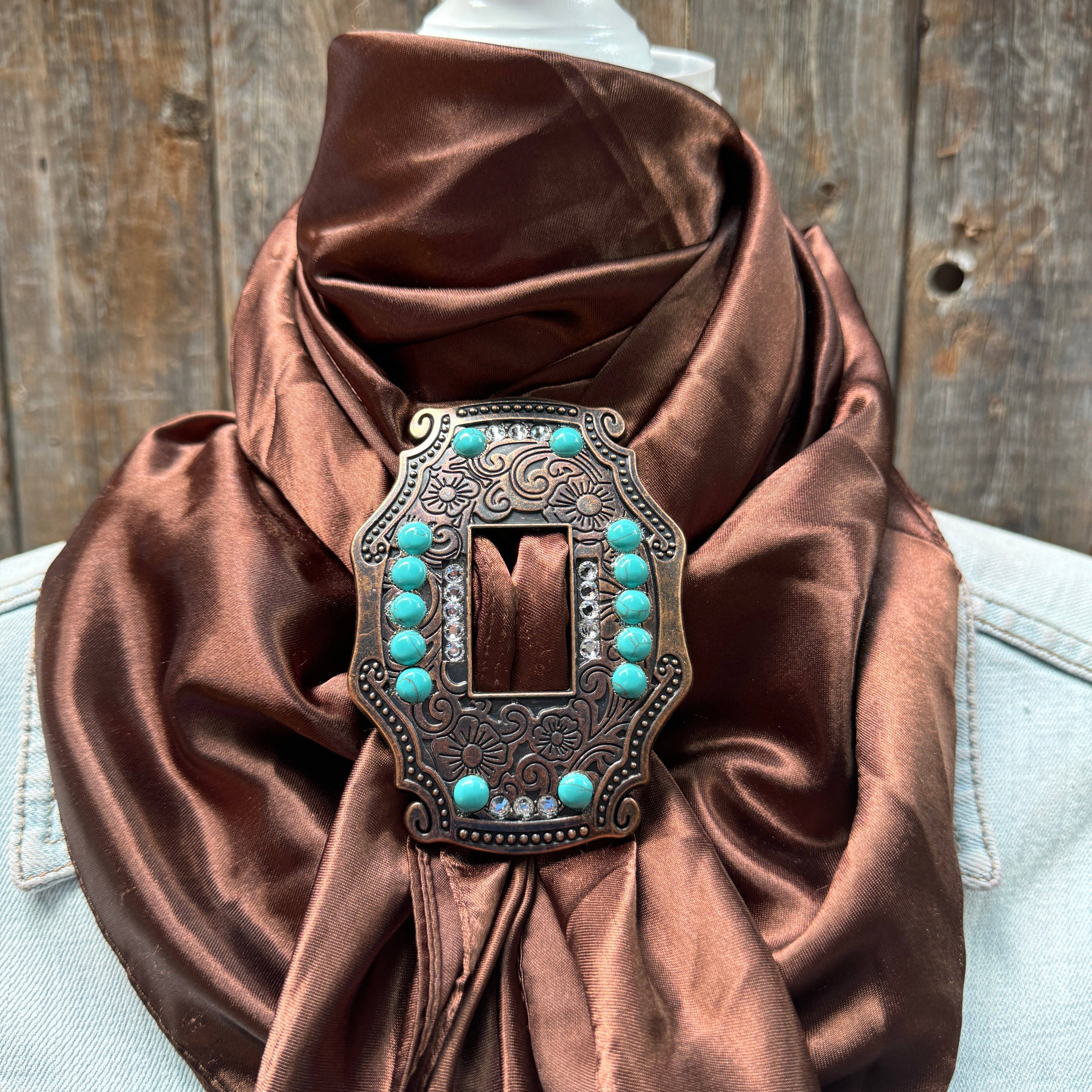 Rodeo Drive - Wholesale Scarf - Unisex - 35X35" Solid Brown Wild Rag / Scarf WRS2 - Buckle Wild Rag Slides - Assorted2