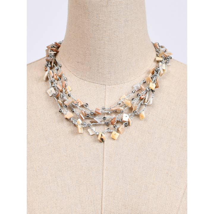 Victoria Moda - Wholesale Pendant/Charm Necklace - Short mother-of-pearl necklace in metallic thread1