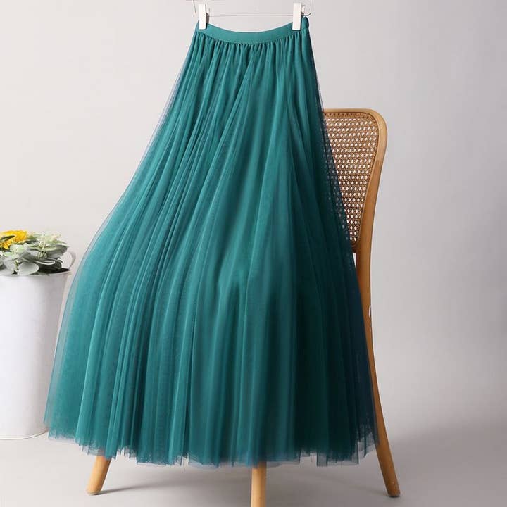 ACCITY - Wholesale Skirt - Women's - SOLID COLOR ELASTIC-WAIST MESH TULLE A-LINE SKIRT_CWBLS037212