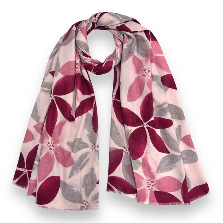 Pink Ash tree leaves print of medium weight scarf for wholesale by London Scarves