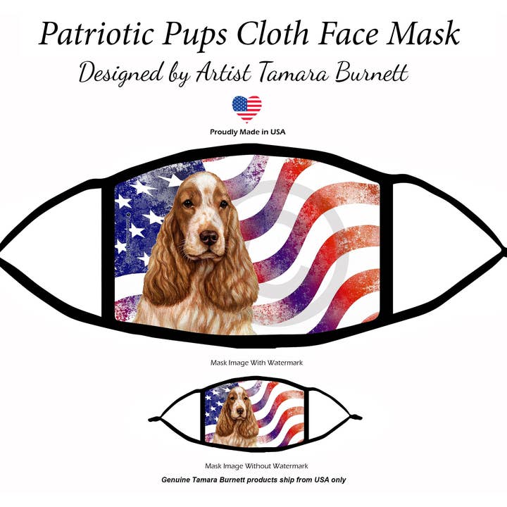 Pet Gifts USA, LLC - Vendita all'ingrosso Bandana - Cani - English Cocker Spaniel - Maschera per il viso, motivo: cucciolo patriottico