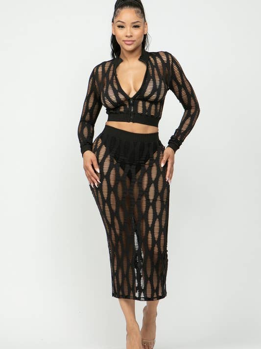 Midi kjolset med öppen dragkedja fram för wholesale av Belita Collection