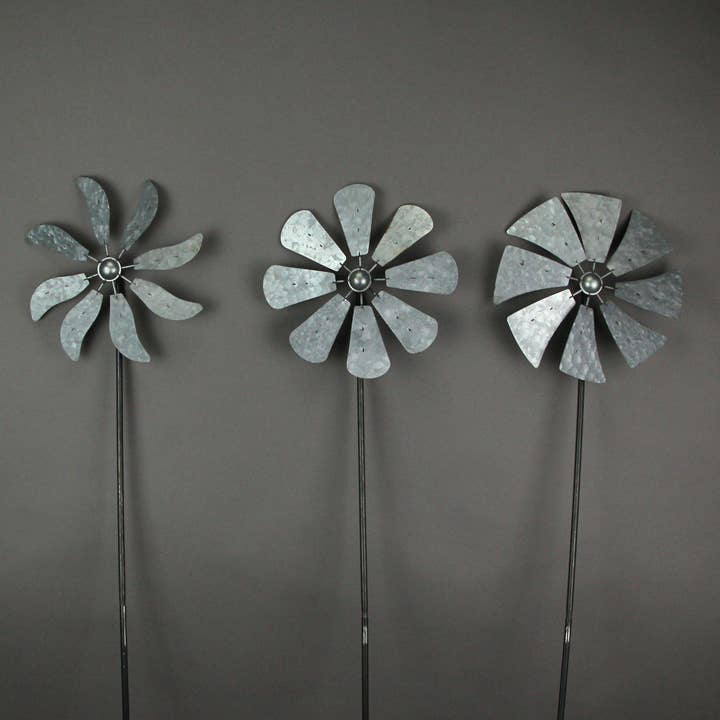 Zeckos - Wholesale Wind Spinner - Set of 3 Metal Kinetic Wind Spinner Garden Stakes 41 Inches