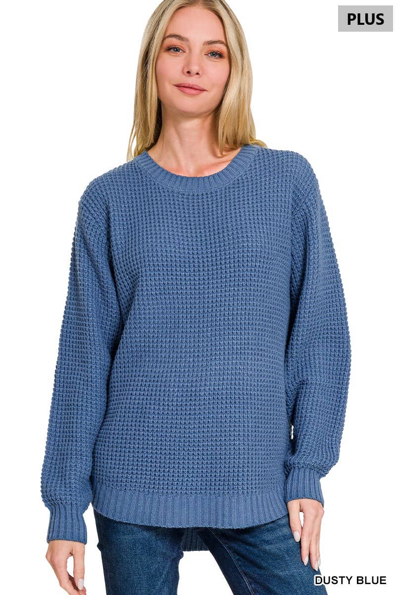 42POPS - Wholesale Knit Sweater - Women's - ",,,,...Plus size Basic Waffle Sweater12