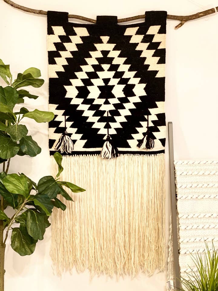 Handwoven Black & Cream Boho Bohemian Wall Art Decor for wholesale by Cushy
