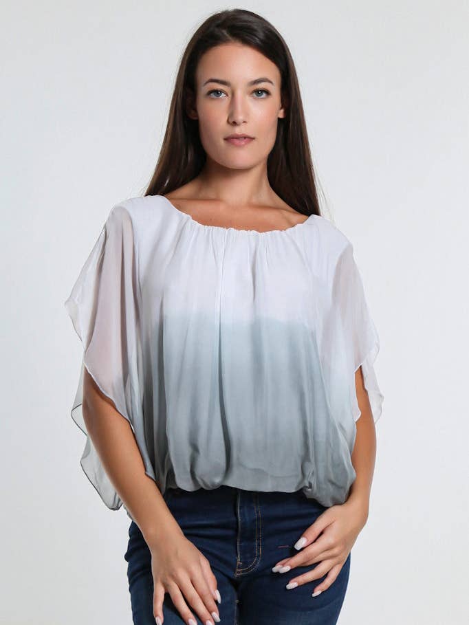 Aurora Ombre Flutter Fly Slv Silk Top Band Bottom (BSS202M) for wholesale by TINA Stephens Italy/Tees By Tina