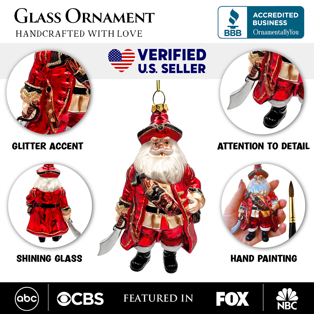 OrnamentallyYou – wholesale Ornament – Santa Pirate Glass Christmas Ornament, Sea Sailor Bandit2