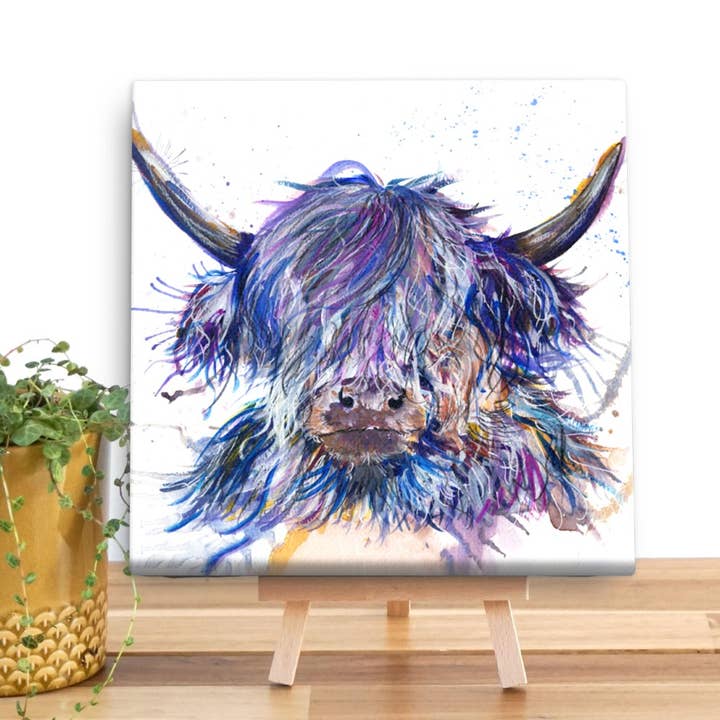 Wraptious - Vente Affiche d'art - Tableau mural mini toile vache Highland Scruffy Coo éclaboussures KW39V